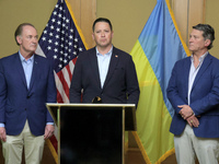 US Congressmen John Joyce, Tony Gonzales, and Ronny Jackson (L to R) are attending a briefing during the visit of the bipartisan delegation...