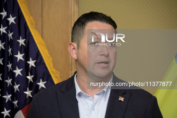 US Congressman Tony Gonzales is attending a briefing during the visit of the bipartisan delegation from the US House of Representatives in K...