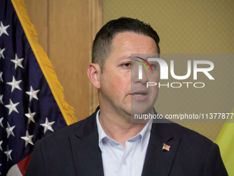 US Congressman Tony Gonzales is attending a briefing during the visit of the bipartisan delegation from the US House of Representatives in K...