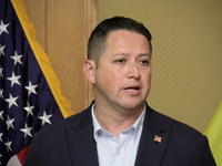 US Congressman Tony Gonzales is attending a briefing during the visit of the bipartisan delegation from the US House of Representatives in K...