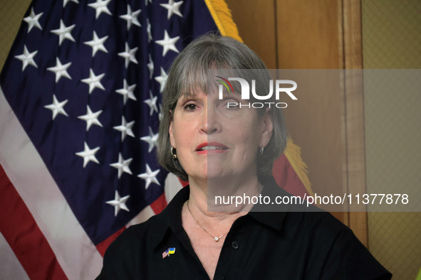 US Congresswoman Betty McCollum is attending a briefing during the visit of the bipartisan delegation from the US House of Representatives i...