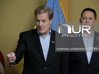 Mike Turner, Chairman of the House Permanent Select Committee on Intelligence, and US Congressman Tony Gonzales are attending a briefing dur...