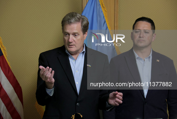 Mike Turner, Chairman of the House Permanent Select Committee on Intelligence, and US Congressman Tony Gonzales are attending a briefing dur...