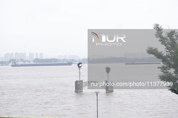 Water levels in the Nanjing section of the Yangtze River are rising above the warning line in Nanjing, Jiangsu province, China, on July 2, 2...