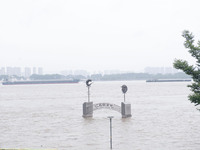 Water levels in the Nanjing section of the Yangtze River are rising above the warning line in Nanjing, Jiangsu province, China, on July 2, 2...