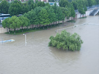 Water levels in the Nanjing section of the Yangtze River are rising above the warning line in Nanjing, Jiangsu province, China, on July 2, 2...