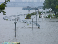 Water levels in the Nanjing section of the Yangtze River are rising above the warning line in Nanjing, Jiangsu province, China, on July 2, 2...