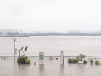 Water levels in the Nanjing section of the Yangtze River are rising above the warning line in Nanjing, Jiangsu province, China, on July 2, 2...