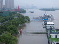 Water levels in the Nanjing section of the Yangtze River are rising above the warning line in Nanjing, Jiangsu province, China, on July 2, 2...