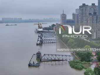 Water levels in the Nanjing section of the Yangtze River are rising above the warning line in Nanjing, Jiangsu province, China, on July 2, 2...