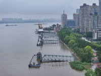 Water levels in the Nanjing section of the Yangtze River are rising above the warning line in Nanjing, Jiangsu province, China, on July 2, 2...