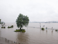 Water levels in the Nanjing section of the Yangtze River are rising above the warning line in Nanjing, Jiangsu province, China, on July 2, 2...