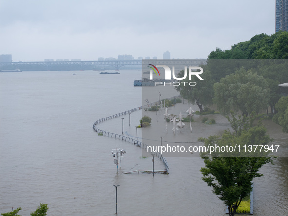 Water levels in the Nanjing section of the Yangtze River are rising above the warning line in Nanjing, Jiangsu province, China, on July 2, 2...