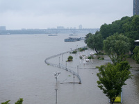 Water levels in the Nanjing section of the Yangtze River are rising above the warning line in Nanjing, Jiangsu province, China, on July 2, 2...