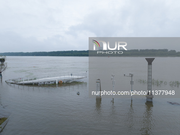 Water levels in the Nanjing section of the Yangtze River are rising above the warning line in Nanjing, Jiangsu province, China, on July 2, 2...