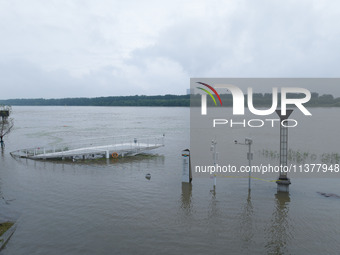 Water levels in the Nanjing section of the Yangtze River are rising above the warning line in Nanjing, Jiangsu province, China, on July 2, 2...