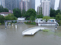 Water levels in the Nanjing section of the Yangtze River are rising above the warning line in Nanjing, Jiangsu province, China, on July 2, 2...