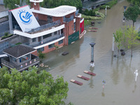 Water levels in the Nanjing section of the Yangtze River are rising above the warning line in Nanjing, Jiangsu province, China, on July 2, 2...