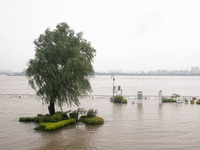 Water levels in the Nanjing section of the Yangtze River are rising above the warning line in Nanjing, Jiangsu province, China, on July 2, 2...