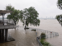 Water levels in the Nanjing section of the Yangtze River are rising above the warning line in Nanjing, Jiangsu province, China, on July 2, 2...