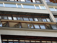 Knocked-out windows are being seen in a block of flats after a recent Russian missile attack in Dnipro, Ukraine, on July 1, 2024. Russia is...