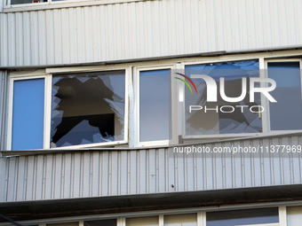 Knocked-out windows are being seen in a block of flats after a recent Russian missile attack in Dnipro, Ukraine, on July 1, 2024. Russia is...