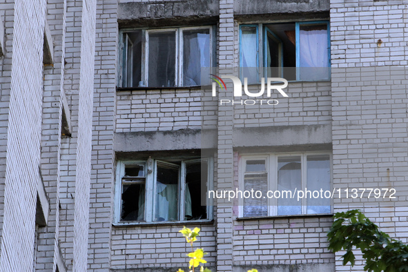 Knocked-out windows are being seen in a block of flats after a recent Russian missile attack in Dnipro, Ukraine, on July 1, 2024. Russia is...