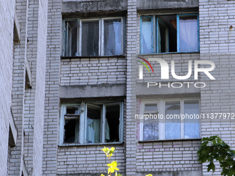 Knocked-out windows are being seen in a block of flats after a recent Russian missile attack in Dnipro, Ukraine, on July 1, 2024. Russia is...