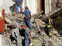 Rescuers are removing the rubble at the apartment block hit by a Russian missile in Dnipro, Ukraine, on June 30, 2024. NO USE RUSSIA. NO USE...