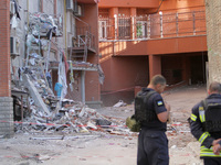 The apartment block hit by a Russian missile on June 28 is being seen during a response effort in Dnipro, Ukraine, on June 30, 2024. NO USE...