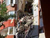 The apartment block hit by a Russian missile on June 28 is being seen during a response effort in Dnipro, Ukraine, on June 30, 2024. NO USE...