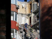 Rescuers are removing the rubble at the apartment block hit by a Russian missile in Dnipro, Ukraine, on June 30, 2024. NO USE RUSSIA. NO USE...