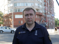 Deputy head of the State Emergency Service in Dnipropetrovsk region Serhii Korinnyi is being pictured during a response effort at the apartm...