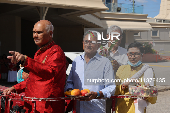 Pooja and grand abhishekam are celebrating the 8th anniversary of the installation of the 50-foot tall statue of Lord Hanuman at the Vishnu...