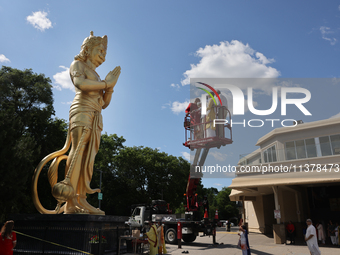 Pooja and grand abhishekam are celebrating the 8th anniversary of the installation of the 50-foot tall statue of Lord Hanuman at the Vishnu...