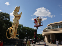 Pooja and grand abhishekam are celebrating the 8th anniversary of the installation of the 50-foot tall statue of Lord Hanuman at the Vishnu...