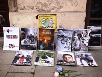 Banners are seen during solidarity with Palestine demonstration at Kazimierz, the Jewish historic district in Krakow, Poland on June 30, 202...