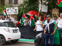 People attend solidarity with Palestine demonstration at Kazimierz, the Jewish historic district in Krakow, Poland on June 30, 2024.  A prot...