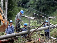 A line is being repaired in Si'an village, Rongan County, Liuzhou City, South China's Guangxi Zhuang Autonomous region, on July 2, 2024. (