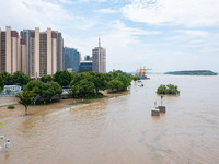 Water is rising in the Nanjing section of the Yangtze River in Nanjing, China, on July 3, 2024. (