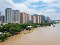 Water is rising in the Nanjing section of the Yangtze River in Nanjing, China, on July 3, 2024. (