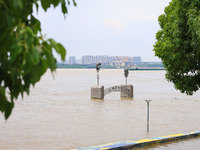 Water is rising in the Nanjing section of the Yangtze River in Nanjing, China, on July 3, 2024. (