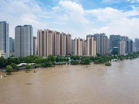 Water is rising in the Nanjing section of the Yangtze River in Nanjing, China, on July 3, 2024. (