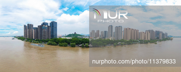 Water is rising in the Nanjing section of the Yangtze River in Nanjing, China, on July 3, 2024. 