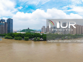 Water is rising in the Nanjing section of the Yangtze River in Nanjing, China, on July 3, 2024. (