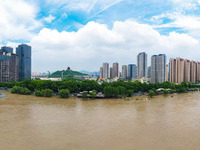 Water is rising in the Nanjing section of the Yangtze River in Nanjing, China, on July 3, 2024. (