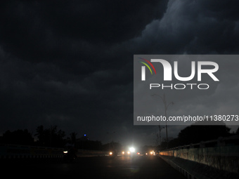 Monsoon rain clouds hover in the sky before a downpour in Bhubaneswar, the capital city of Odisha, an eastern Indian state. The monsoon has...