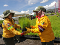 Workers of the Heroic Brigade Corps are holding different varieties of plants that will be planted during the ''Green Challenge 2024,'' with...