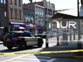 Paterson police are investigating the crime scene. Two people are being shot in Paterson, New Jersey, United States, on July 3, 2024, Wednes...