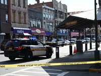 Paterson police are investigating the crime scene. Two people are being shot in Paterson, New Jersey, United States, on July 3, 2024, Wednes...